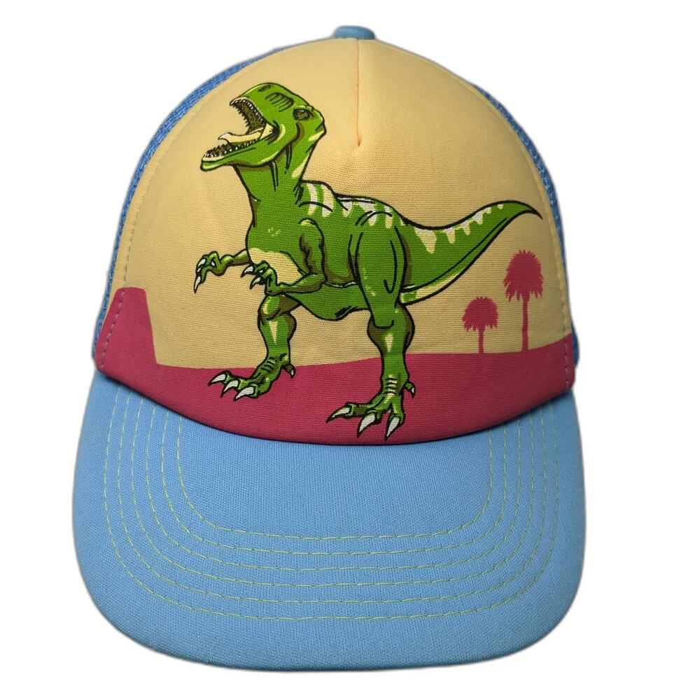 Hollywood Mirror Trucker Hat Blue Yellow One Size Dinosaur T-Rex Mesh Snapback
